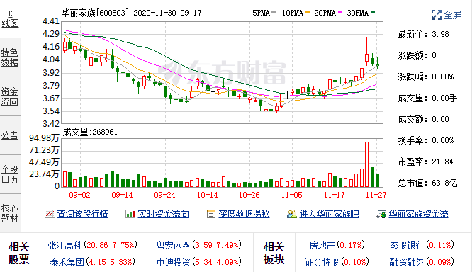 11月5日华丽家族(600503)融资融券详细信息 