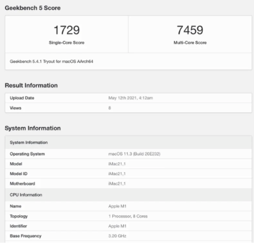 苹果M1 iMac性能测试现身Geekbench 单核比上代快 56%