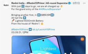 Redmi 10 Prime将于本月在印度发布 6000mAh电池续航更优秀